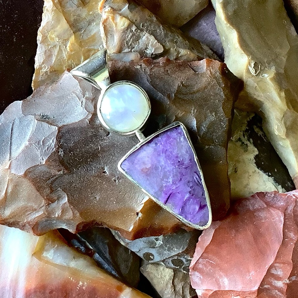 Sugilite and Moonstone Sterling Pendant